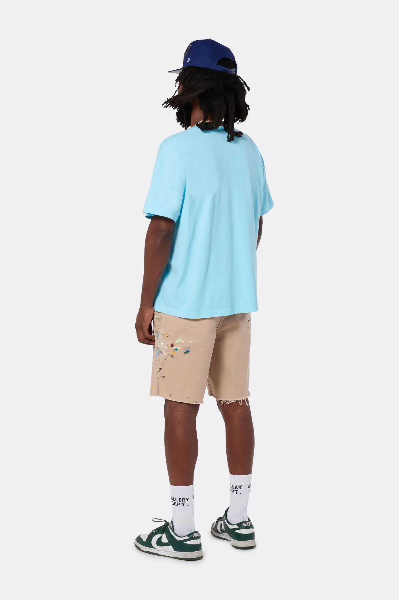 GALLERY DEPT. RICKY SHORT/KHAKI Splash-ink knife-cut khaki work shorts, khaki color 30-32-34-36 code, re-adjusted version, re-washed to make old VINTAGE, hand-made acrylic splash-ink graffiti, genuine cowhide steel stamped LOGO leather tag, original version with LOGO buttons